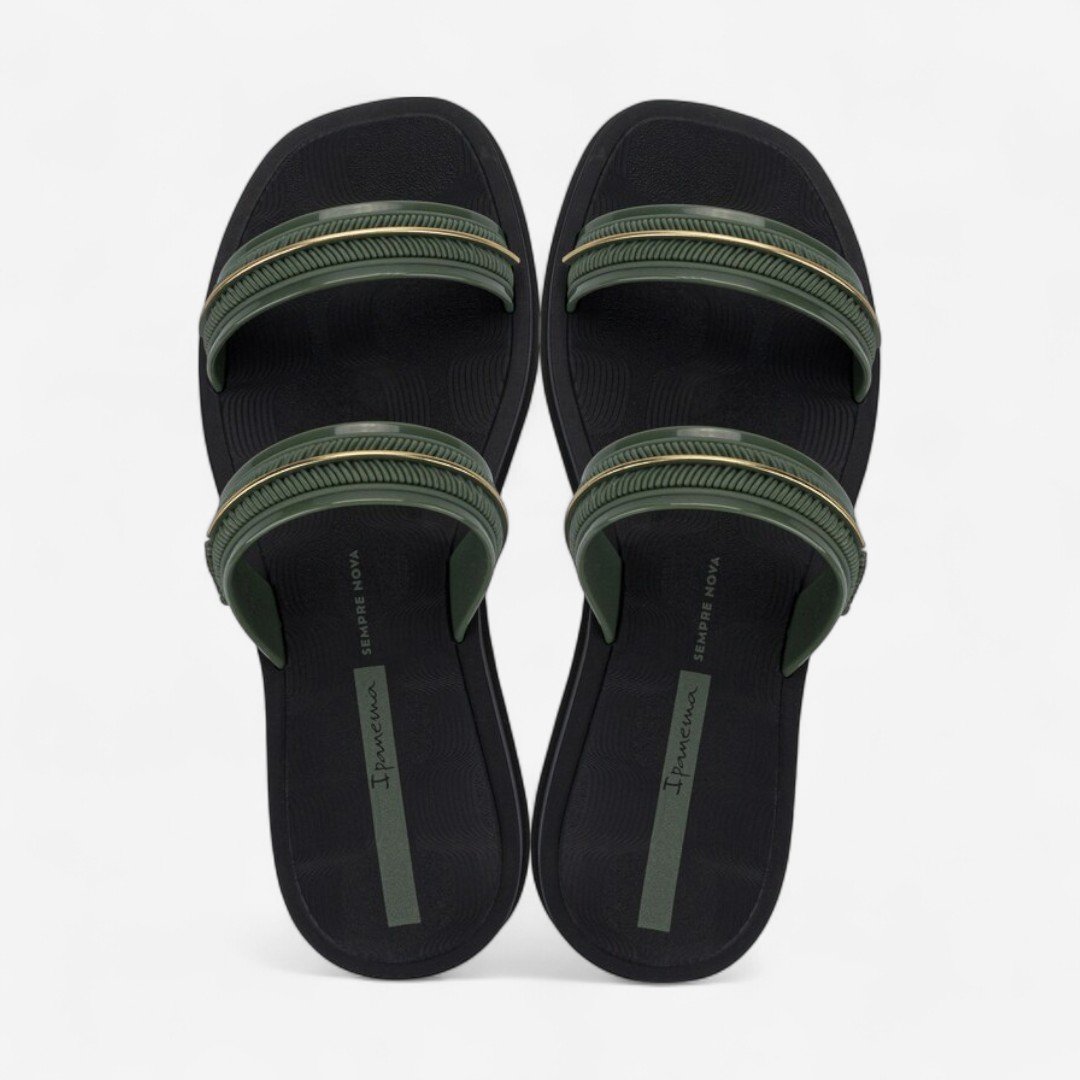 Chinelo Ipanema Glow Slide Verde Preto/Verde/Dourado 2