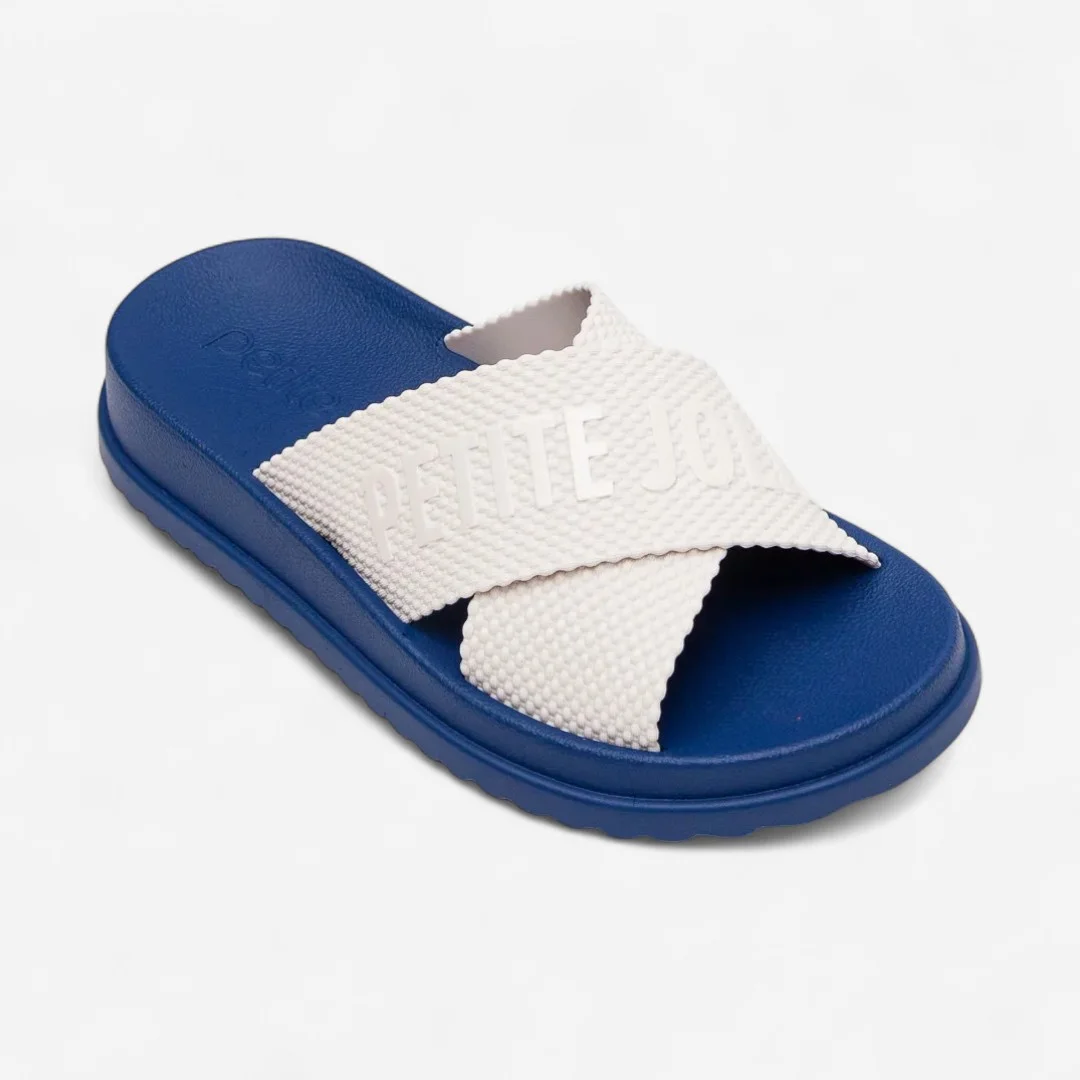 Chinelo Slide Petite Jolie Feminino PJ6812II Off/Azul White/Dark Blue 2