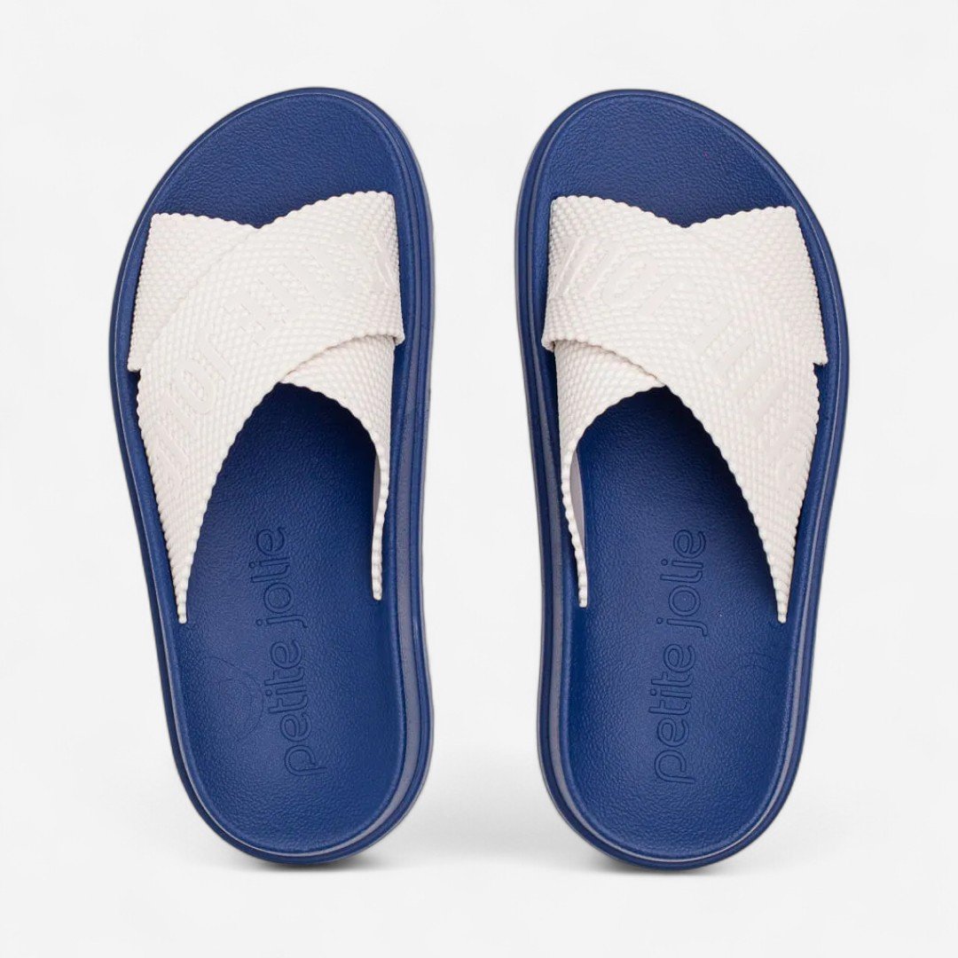 Chinelo Slide Petite Jolie Feminino PJ6812II Off/Azul White/Dark Blue 3