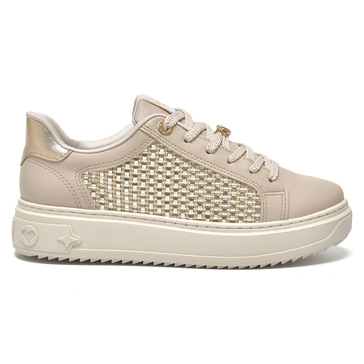 Tênis Via Marte Casual Feminino Tressê Bege Areia/Dourado 2