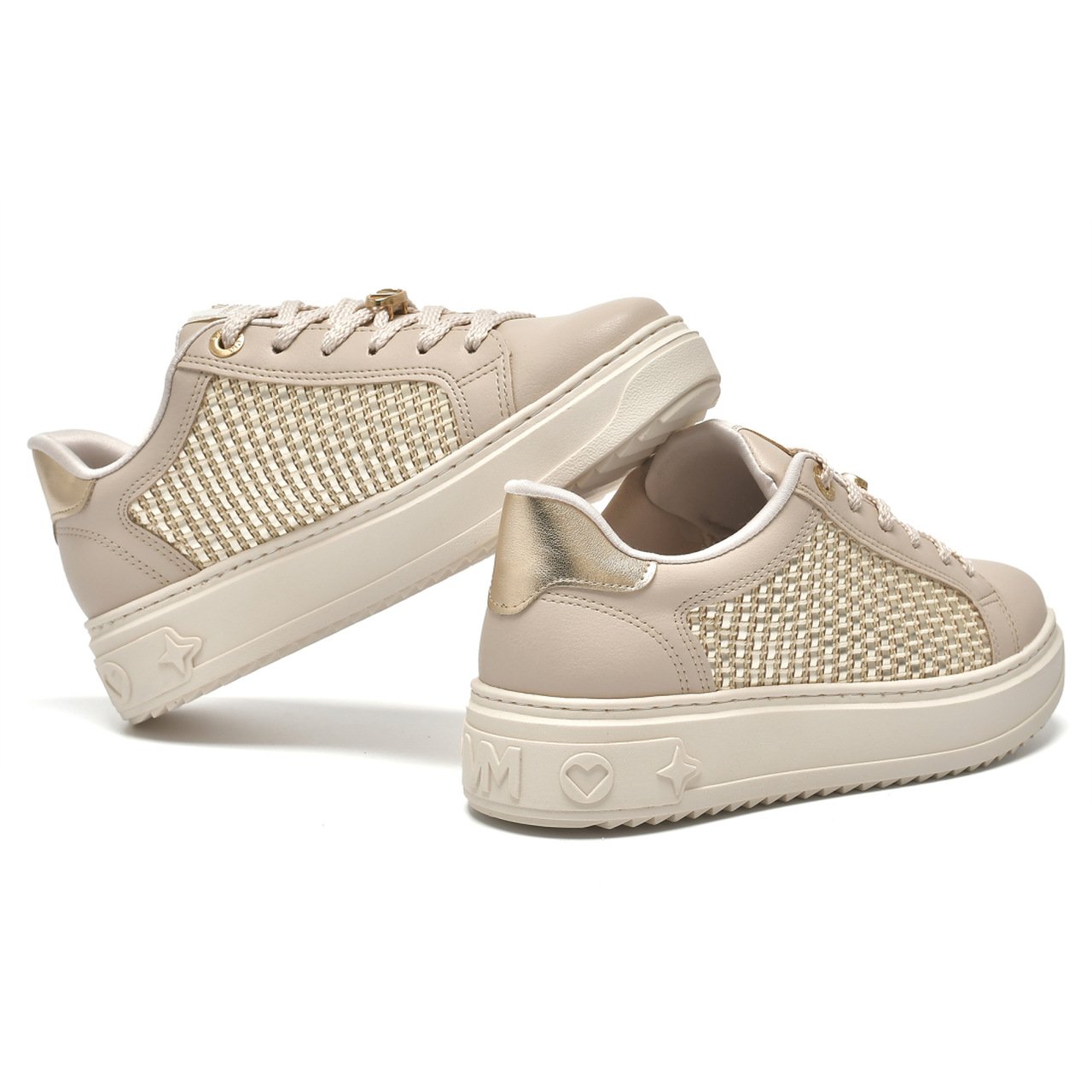 Tênis Via Marte Casual Feminino Tressê Bege Areia/Dourado 4