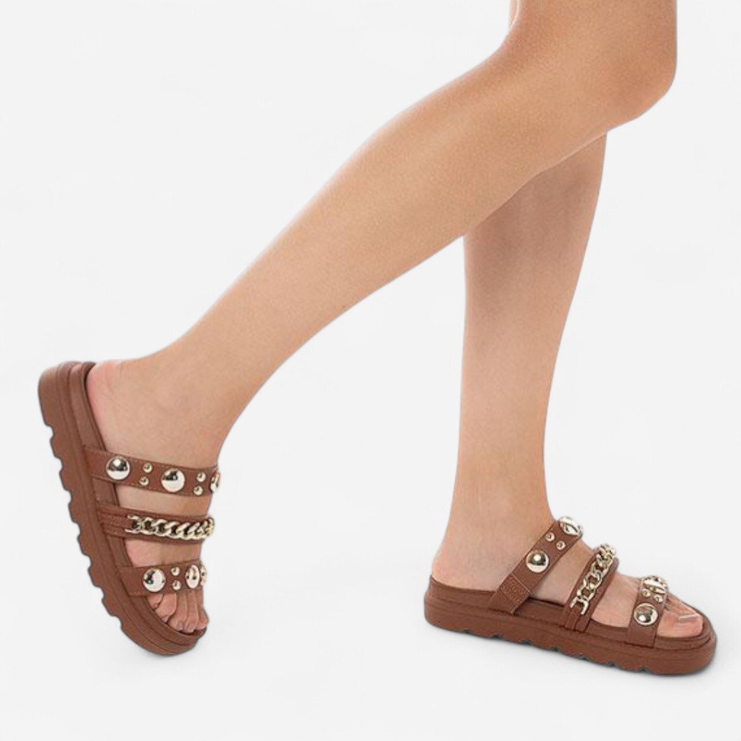 Chinelo Slide Vizzano com Corrente Feminino Marrom Mocca 2