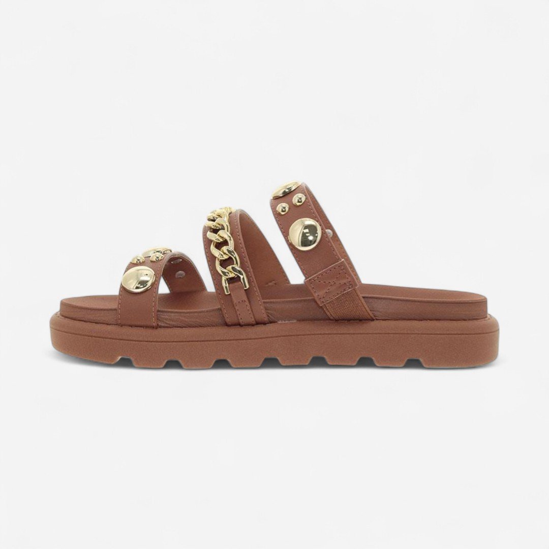 Chinelo Slide Vizzano com Corrente Feminino Marrom Mocca 4