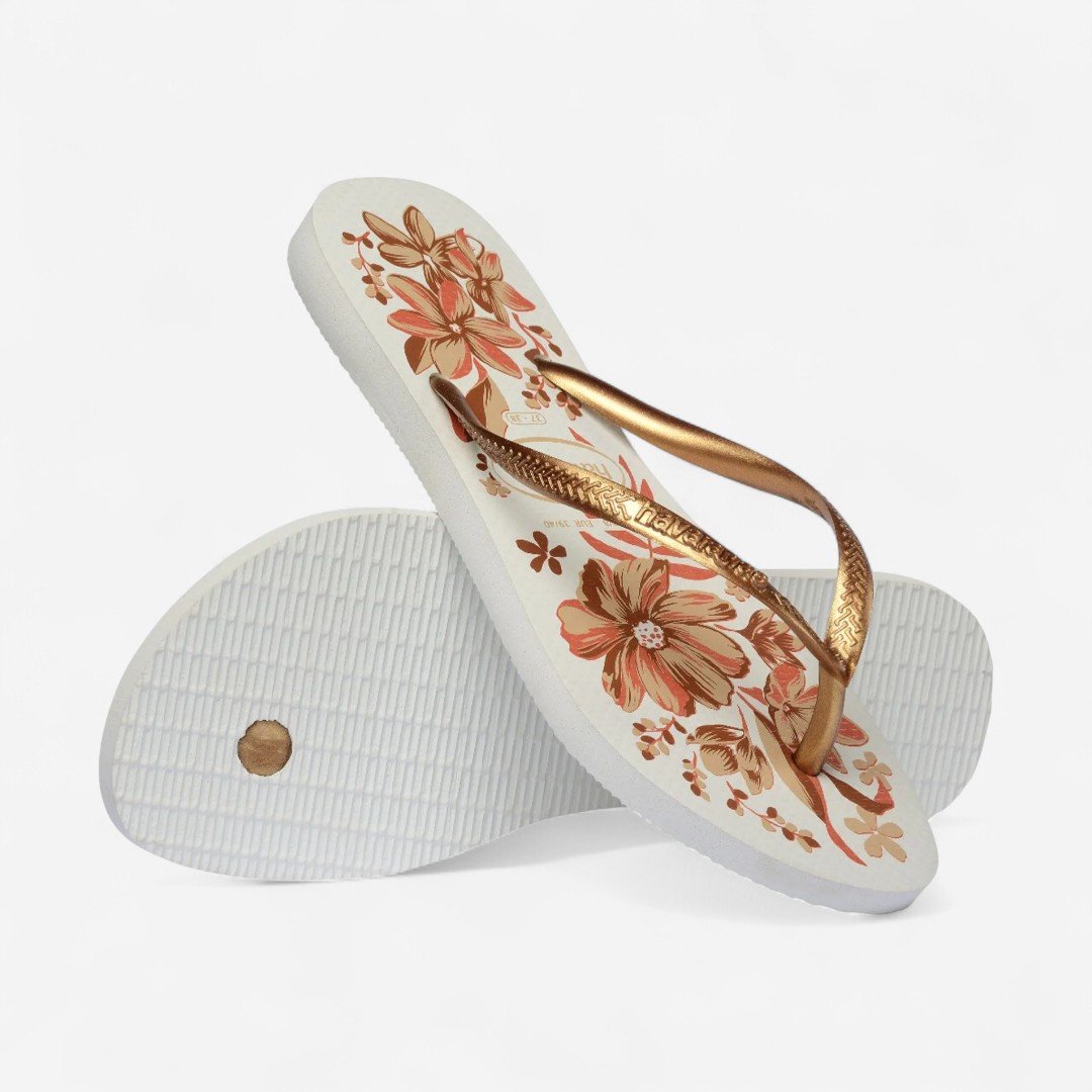 Chinelo Havaianas Slim Organic Branco Branco/Dourado 2
