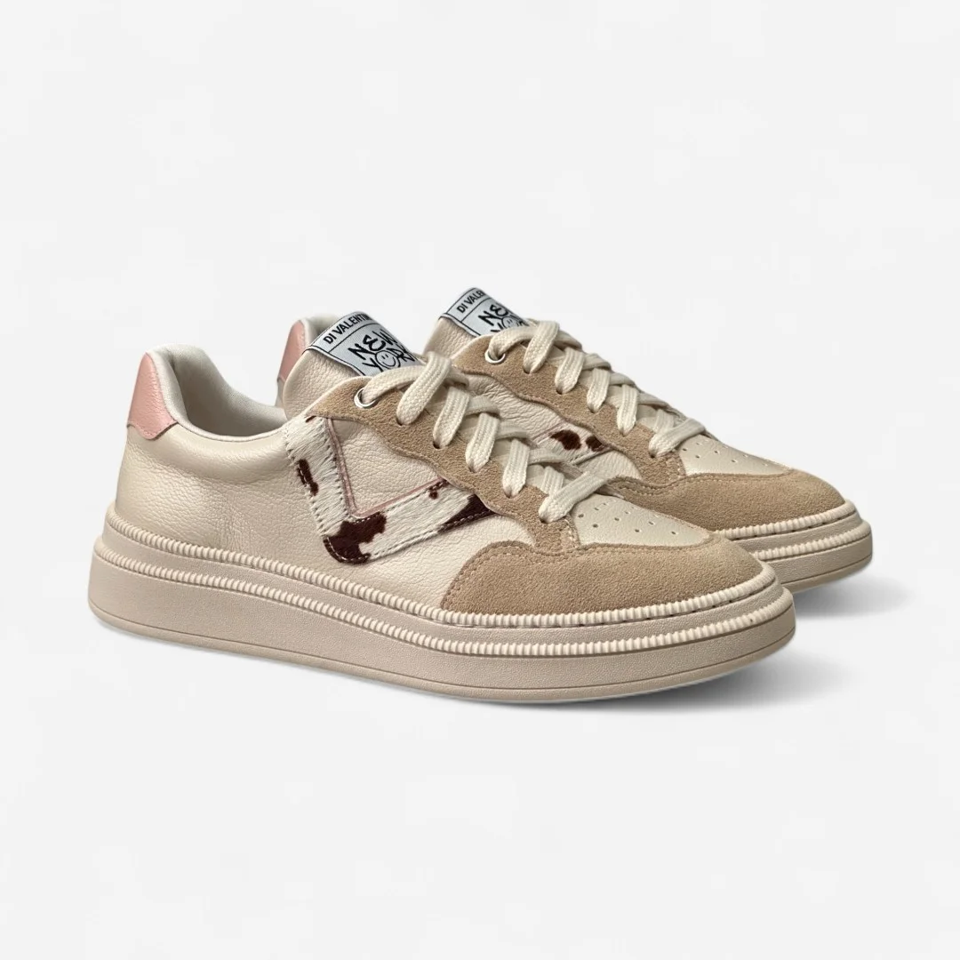 Tênis Di Valentini Casual Em Couro Off White Areia/Animal Print 3