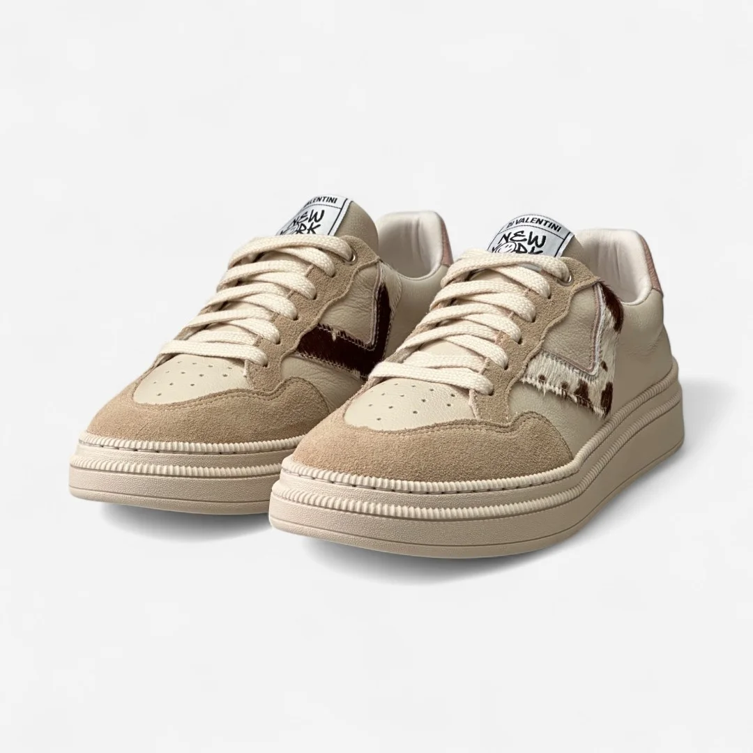 Tênis Di Valentini Casual Em Couro Off White Areia/Animal Print 4
