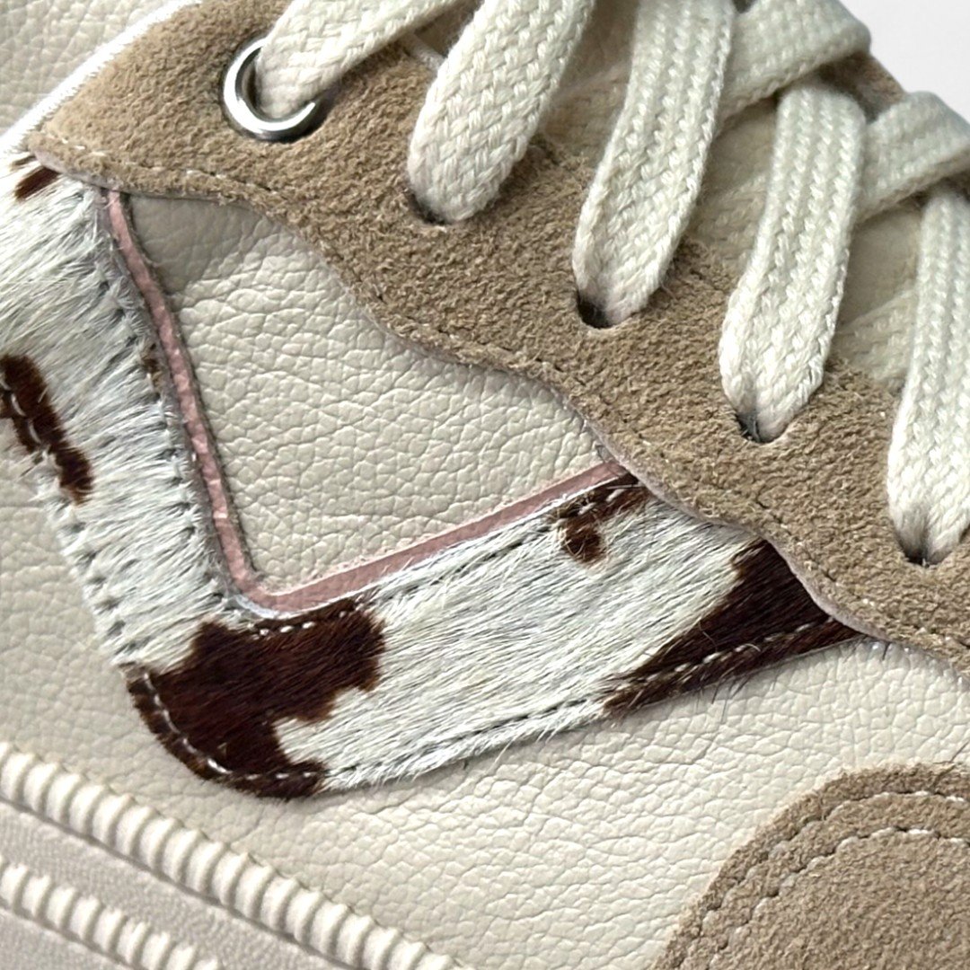 Tênis Di Valentini Casual Em Couro Off White Areia/Animal Print 6