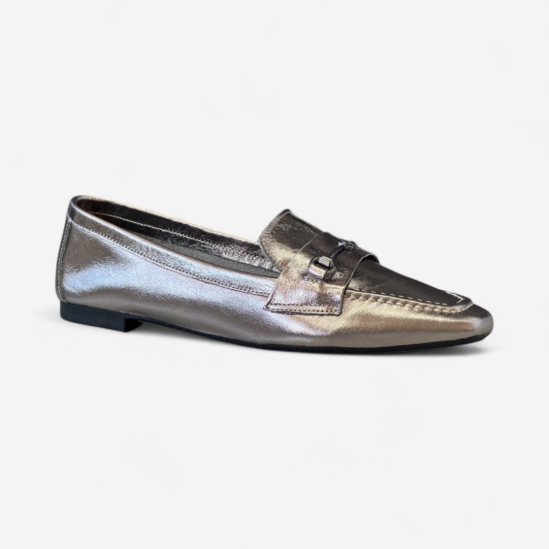 Sapato Mocassim Dumond Couro Metalizado Prata Velho Prata 2