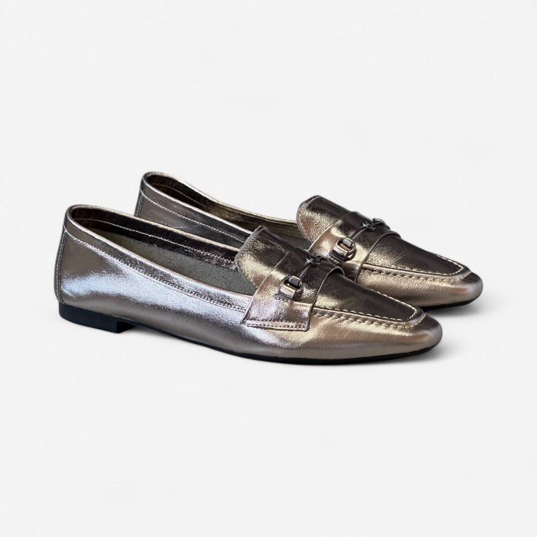 Sapato Mocassim Dumond Couro Metalizado Prata Velho Prata 3