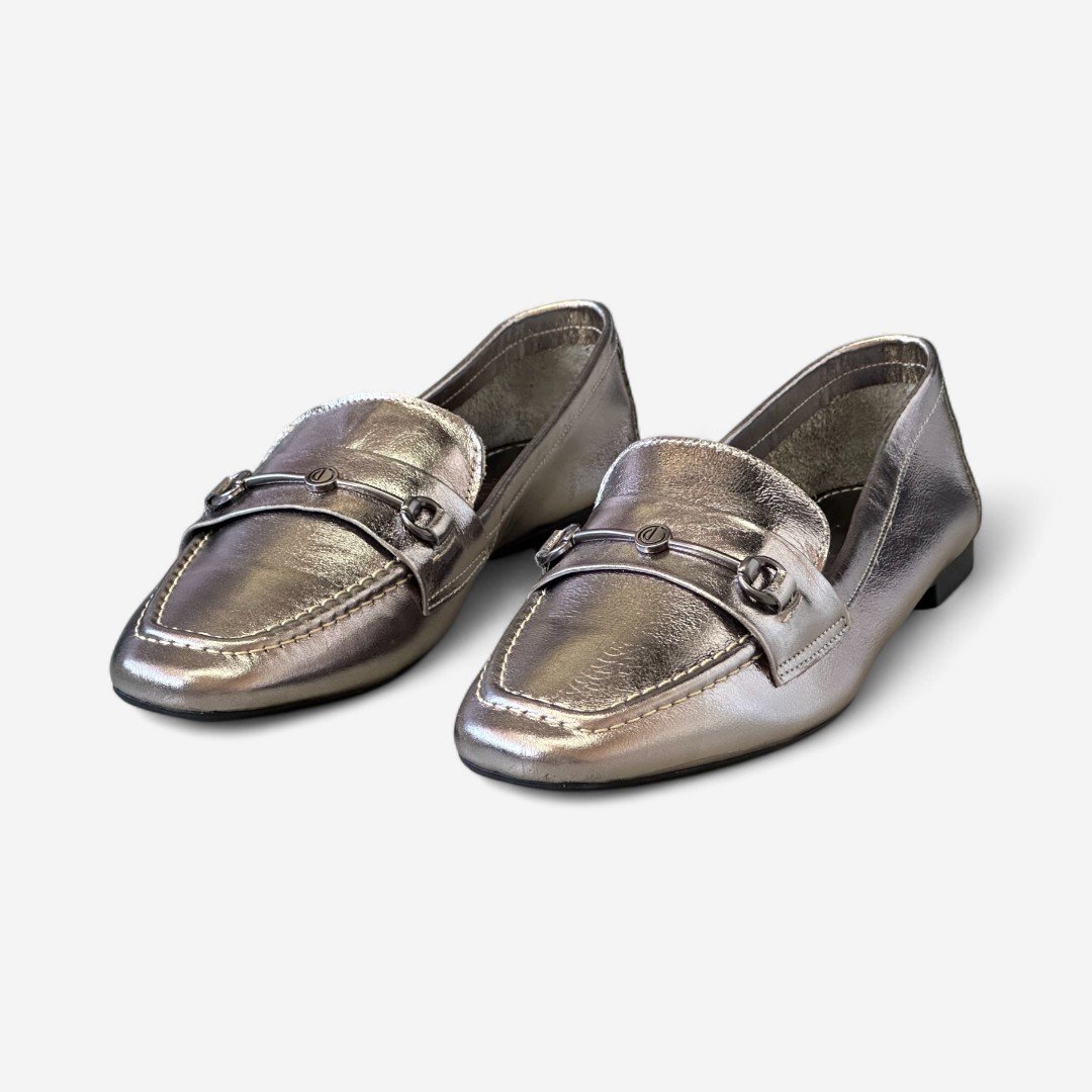 Sapato Mocassim Dumond Couro Metalizado Prata Velho Prata 4