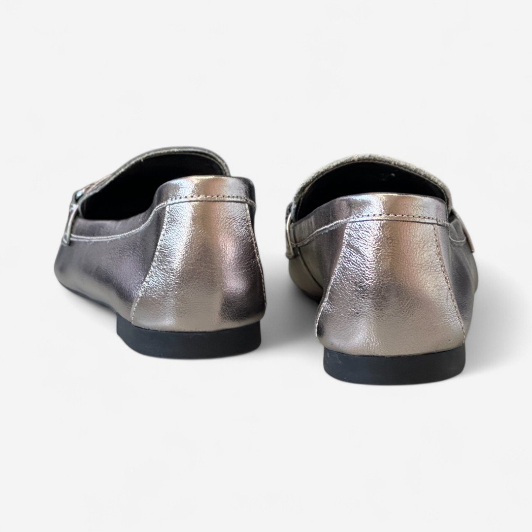 Sapato Mocassim Dumond Couro Metalizado Prata Velho Prata 5