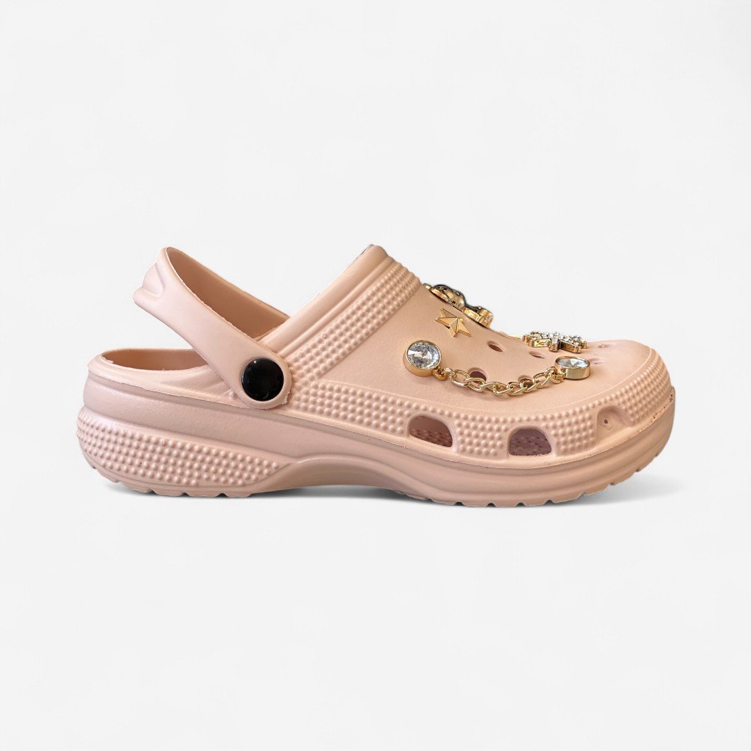 Babuche Feminino Nude Com Bottons