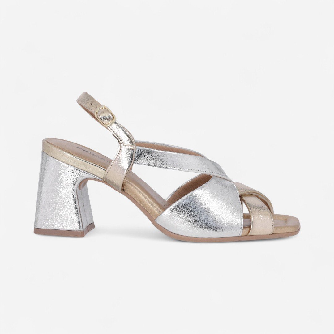 Sandália Piccadilly Salto Bloco Metalizada Ouro/Prata Prata/Dourado