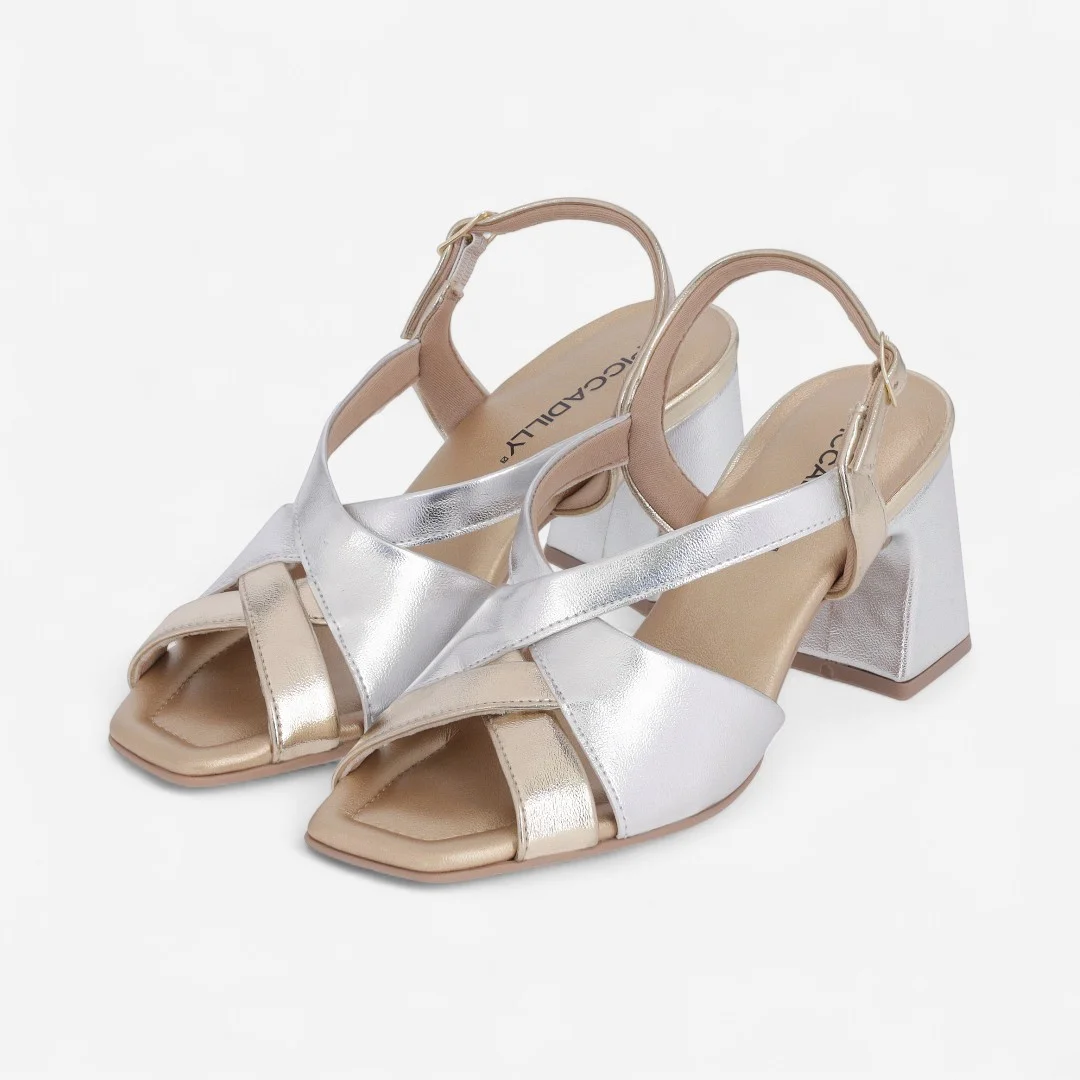 Sandália Piccadilly Salto Bloco Metalizada Ouro/Prata Prata/Dourado 2