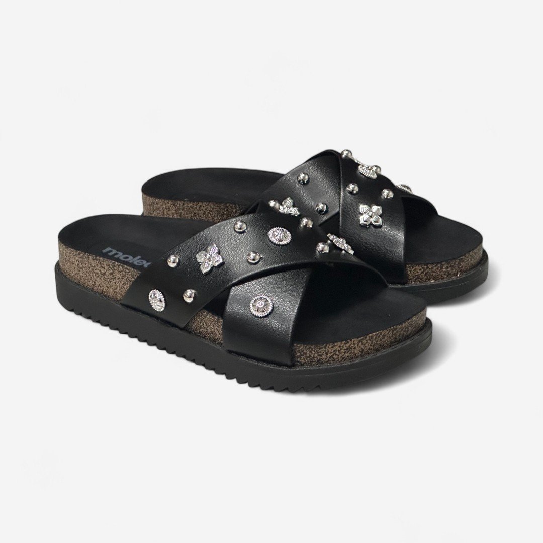 Tamanco Plataforma Moleca Papete Com Enfeites Preto Preto 2