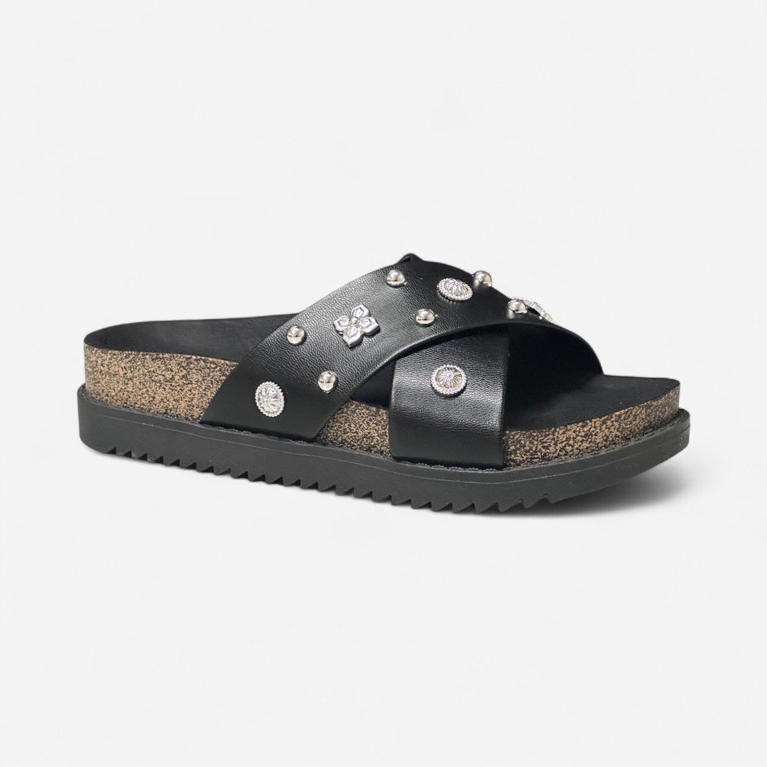 Tamanco Plataforma Moleca Papete Com Enfeites Preto Preto 3