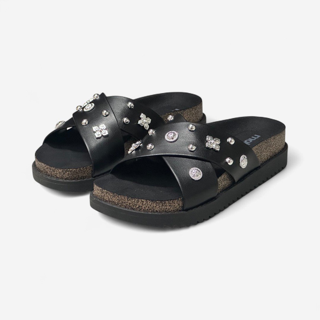 Tamanco Plataforma Moleca Papete Com Enfeites Preto Preto 4