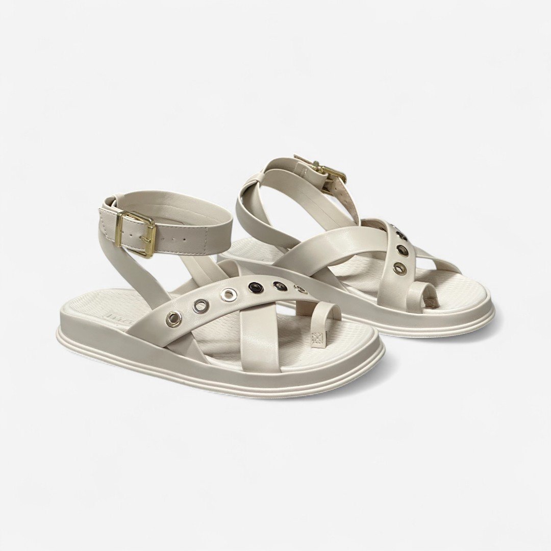 Sandália Papete Rasteira Moleca De Dedo Off White Branco 2