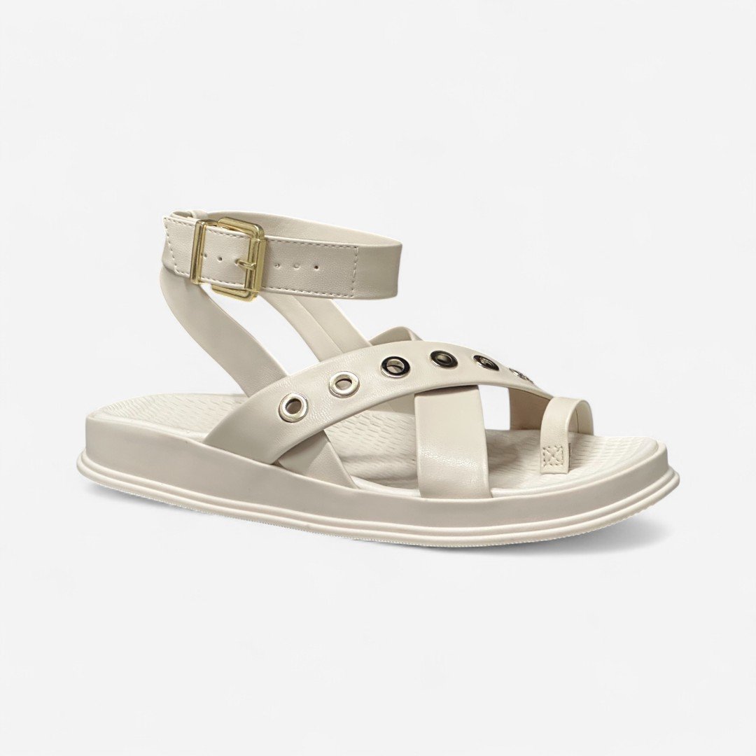 Sandália Papete Rasteira Moleca De Dedo Off White Branco 3