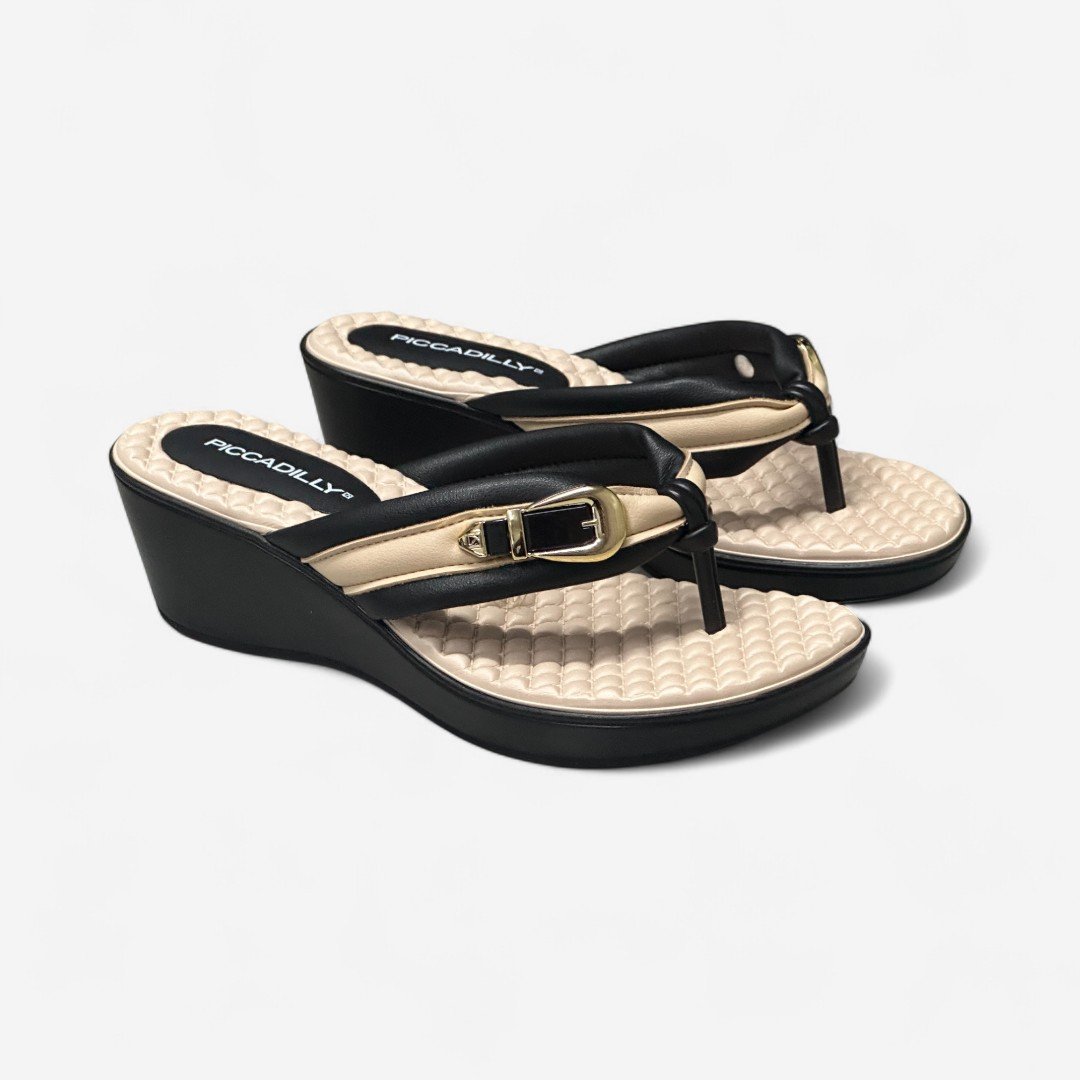 Tamanco Piccadilly Anabela De Dedo Preto Preto/Brule 3