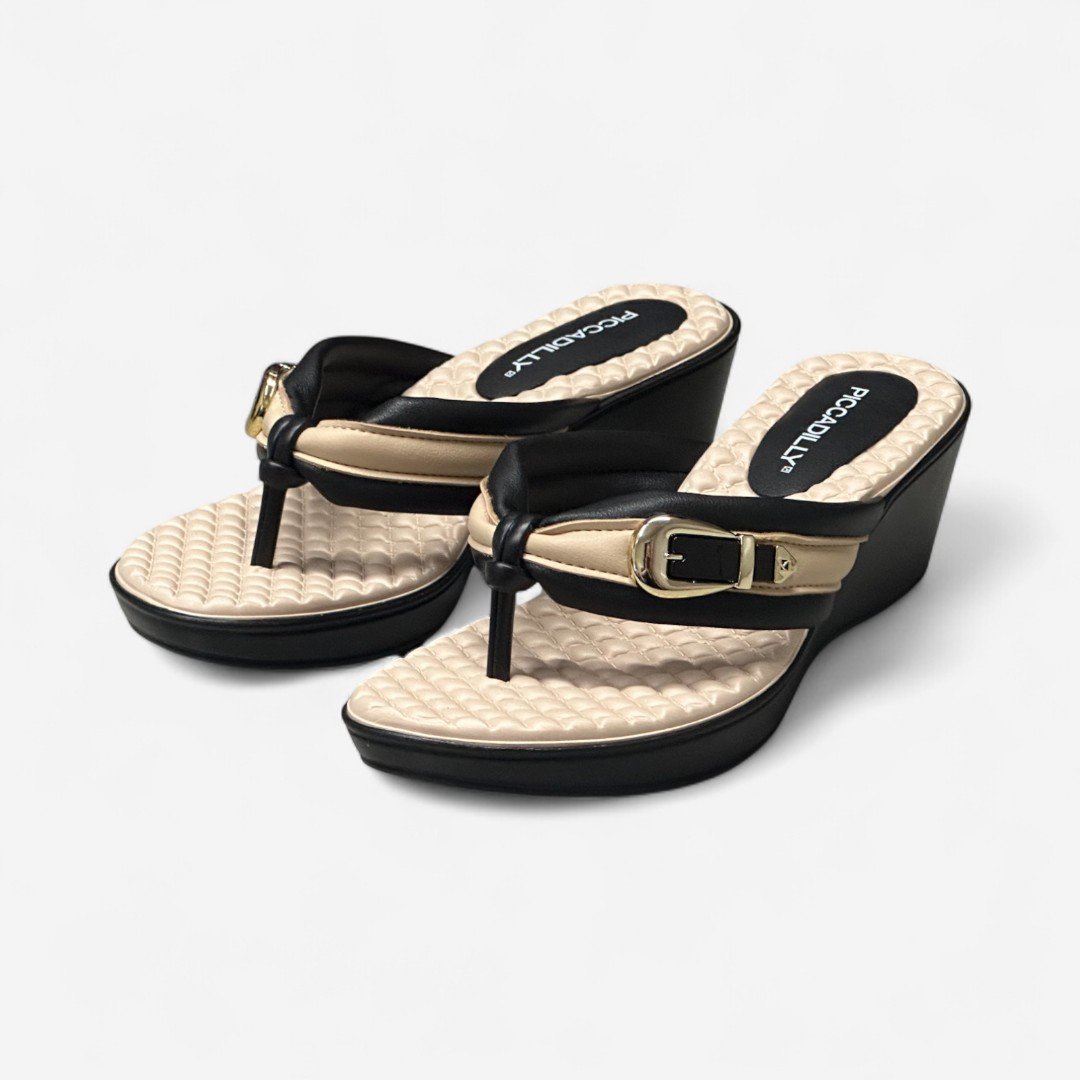 Tamanco Piccadilly Anabela De Dedo Preto Preto/Brule 2