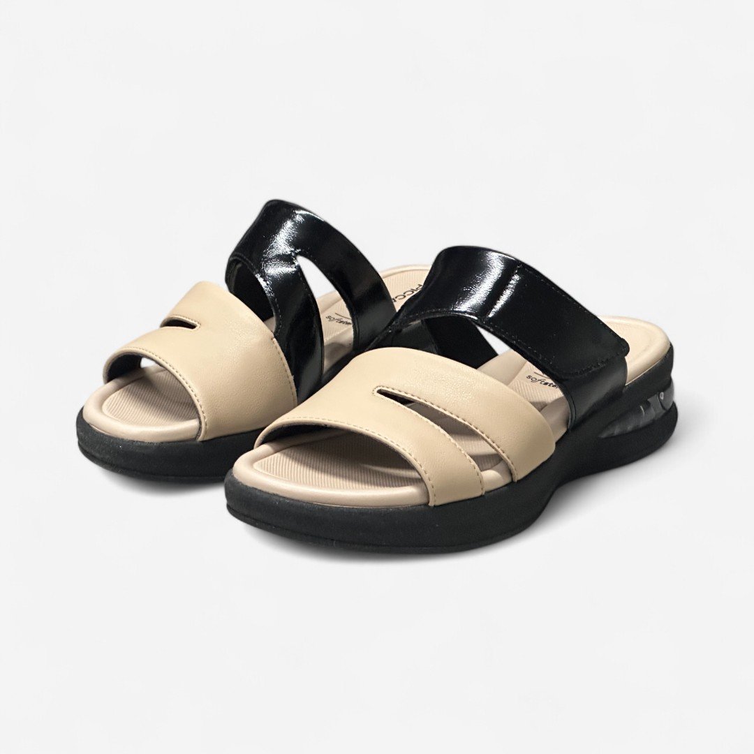 Tamanco Piccadilly Anabela Com Velcro Preto Preto/Brule 2