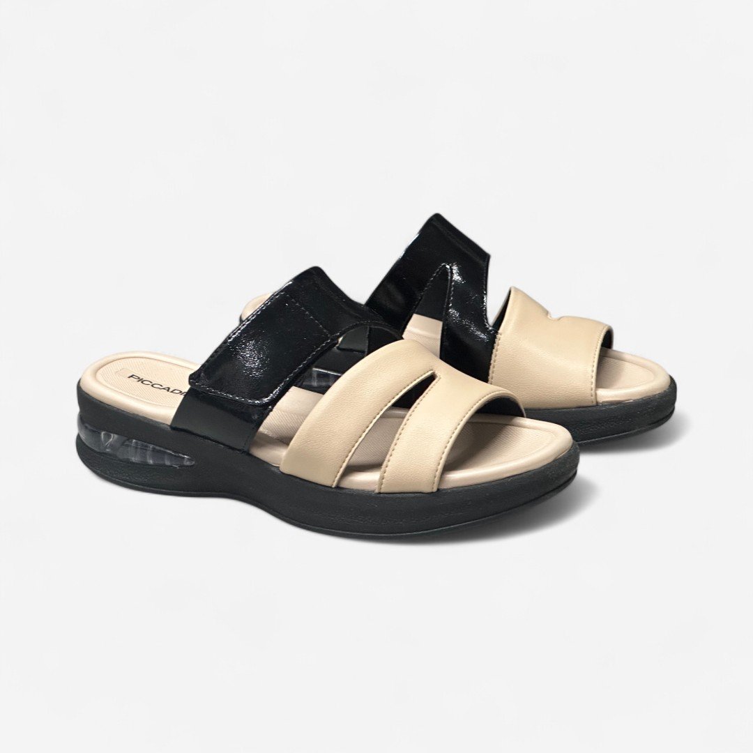 Tamanco Piccadilly Anabela Com Velcro Preto Preto/Brule 3