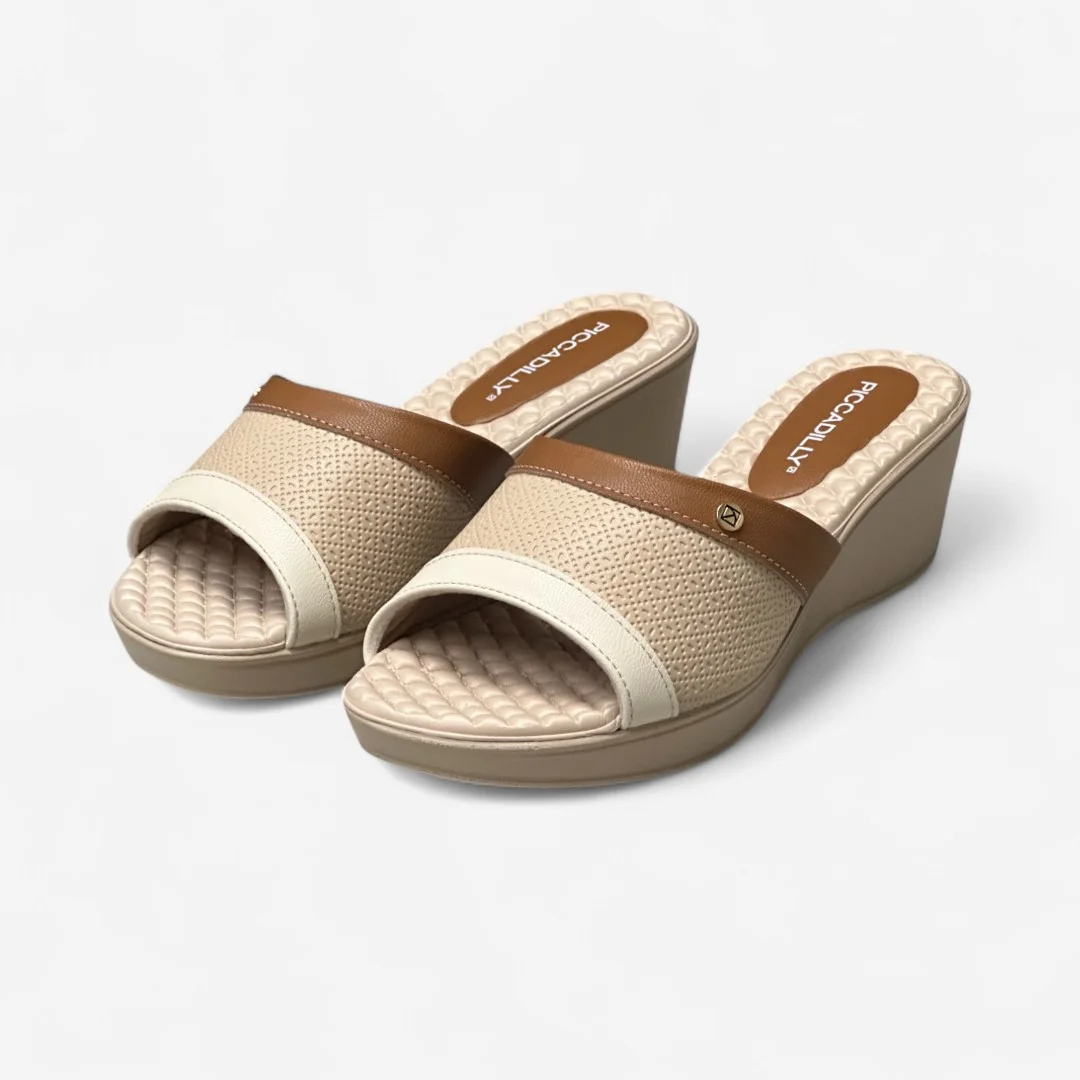 Tamanco Piccadilly Anabela Slide Bege Bege/Marrom 2