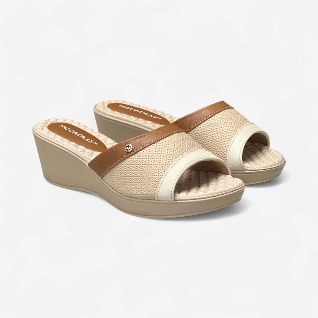Tamanco Piccadilly Anabela Slide Bege Bege/Marrom 3
