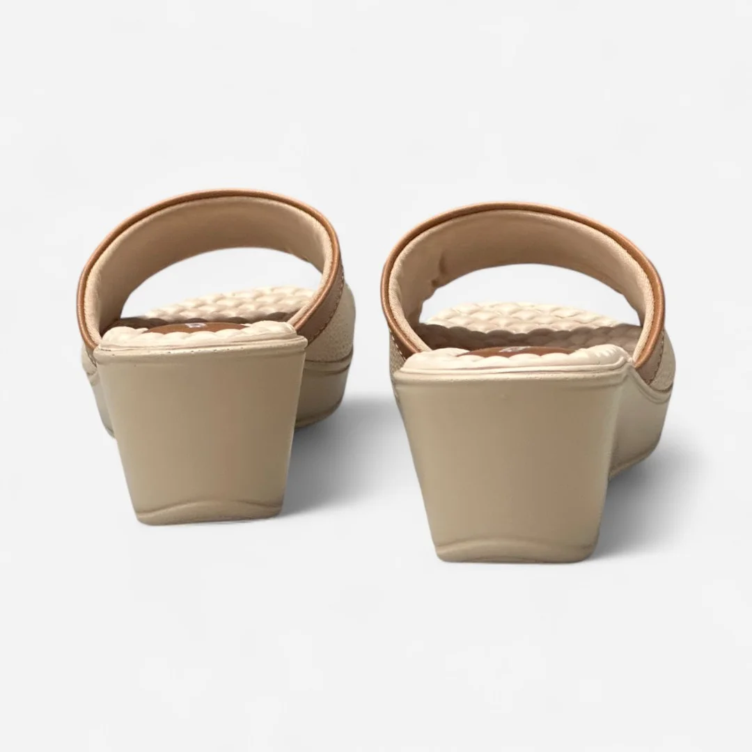 Tamanco Piccadilly Anabela Slide Bege Bege/Marrom 4