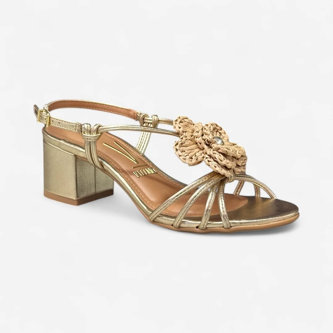 Sandália Vizzano Salto Bloco Detalhe Flor Dourada Dourado 3