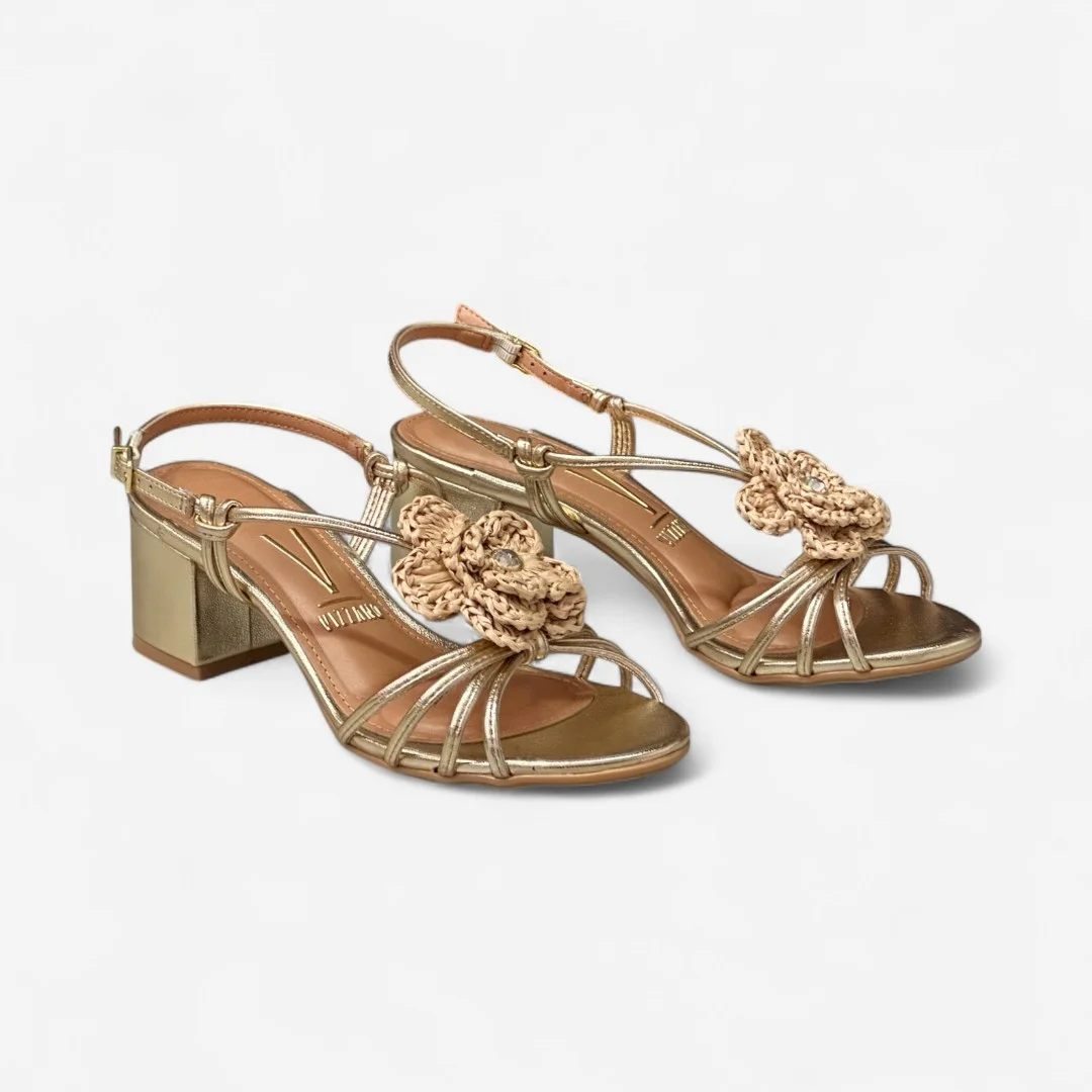 Sandália Vizzano Salto Bloco Detalhe Flor Dourada Dourado 4