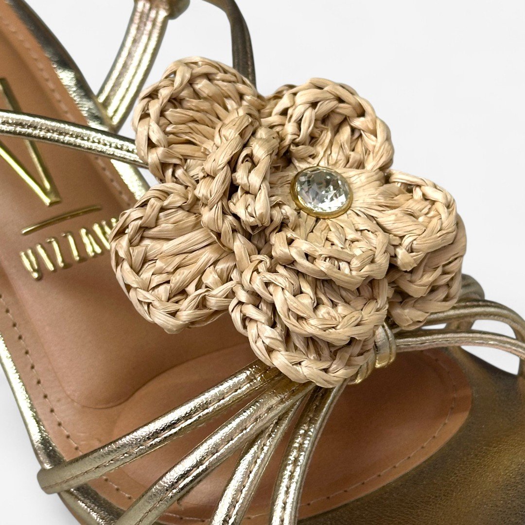 Sandália Vizzano Salto Bloco Detalhe Flor Dourada Dourado 6