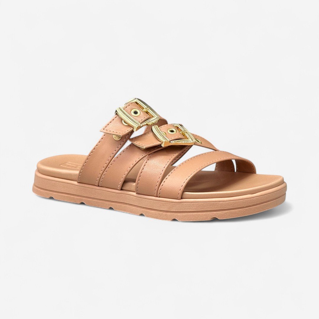 Tamanco Moleca Papete Com Fivelas Nude Nude 2