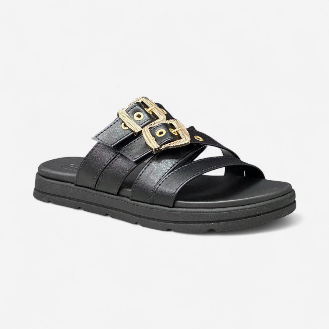 Tamanco Moleca Papete Com Fivelas Preto Preto 2