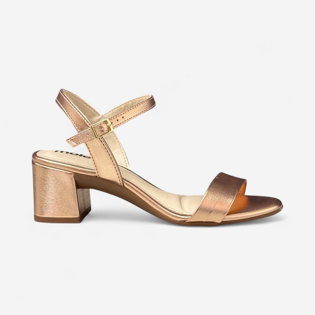 Sandália Moleca Salto Bloco Metalizada Rosê Ouro Rosado 1