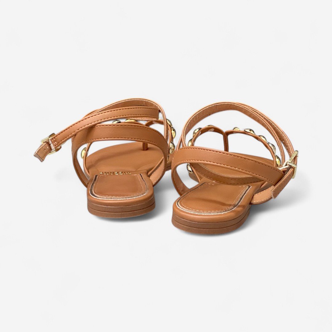 Sandália Vizzano Rasteira De Dedo Com Enfeites Caramelo Camel 5