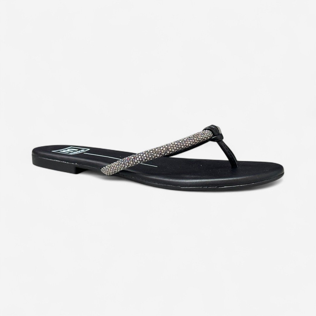 Rasteira Moleca Com Strass Preta Preto 2