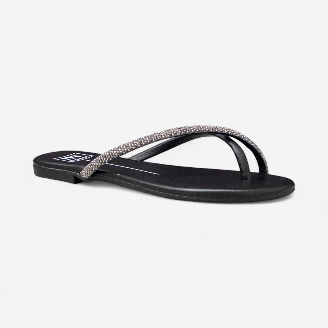 Rasteira Moleca Com Strass Preta Preto 2