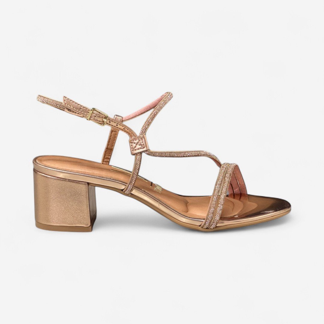 Sandália Vizzano Salto Bloco Com Strass Rosê Ouro Rosado 1