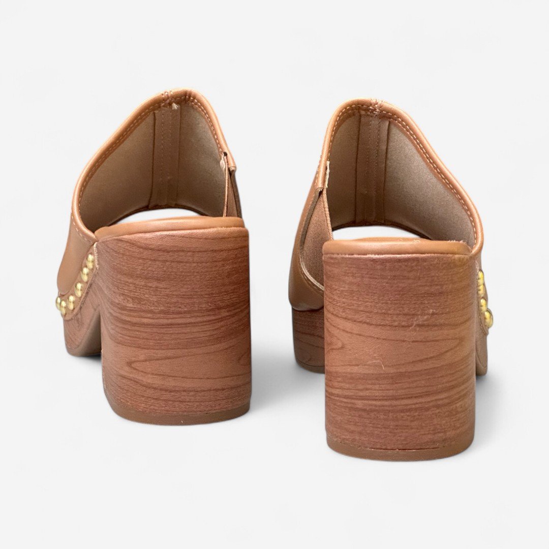 Tamanco Clog Moleca Mule Plataforma Caramelo Camel 5