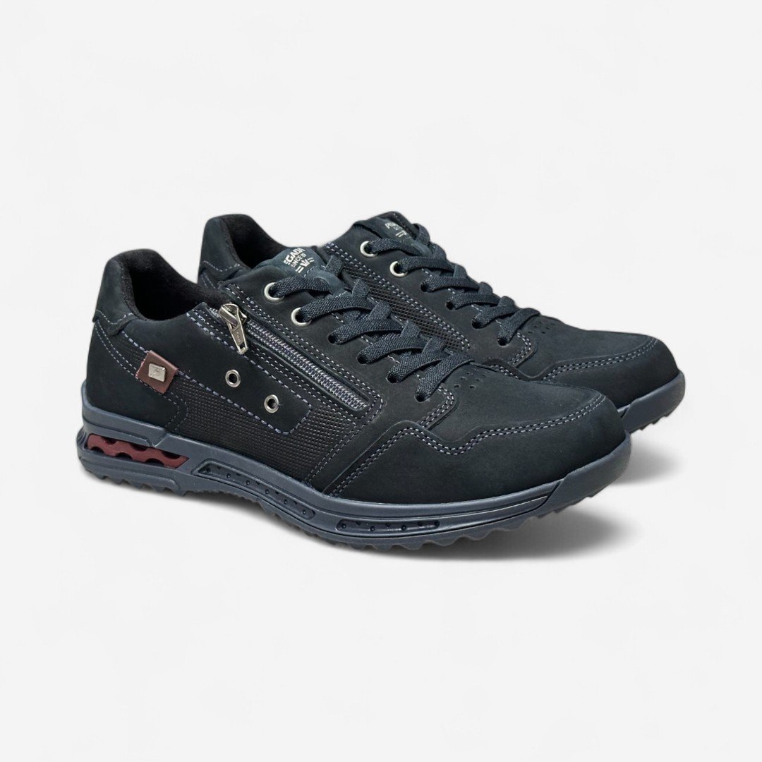 Tênis Casual Pegada Masculino Em Couro Azul Marinho Marinho/Bordô 3