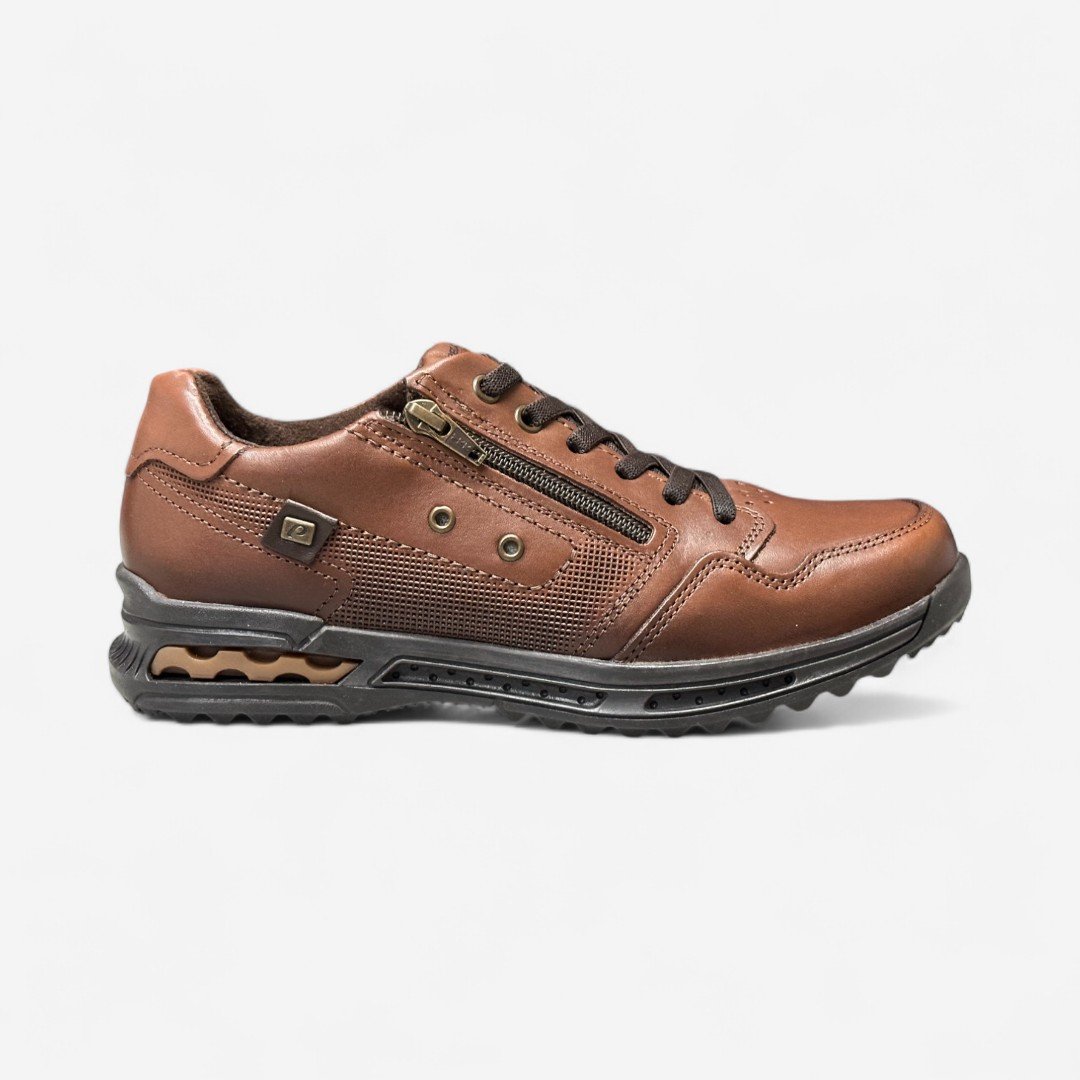 Tênis Casual Pegada Masculino Em Couro Marrom