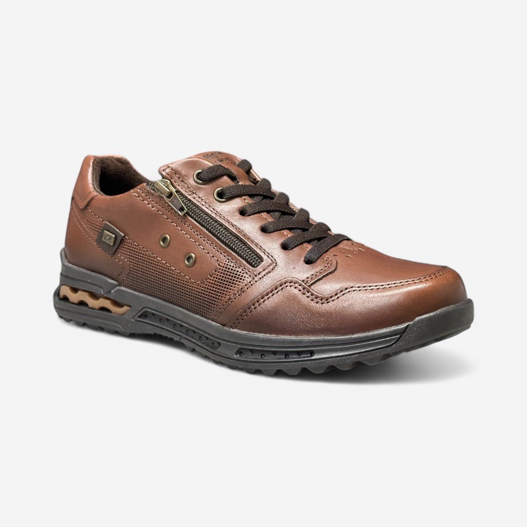 Tênis Casual Pegada Masculino Em Couro Marrom Pinhão/Dark Brown 2