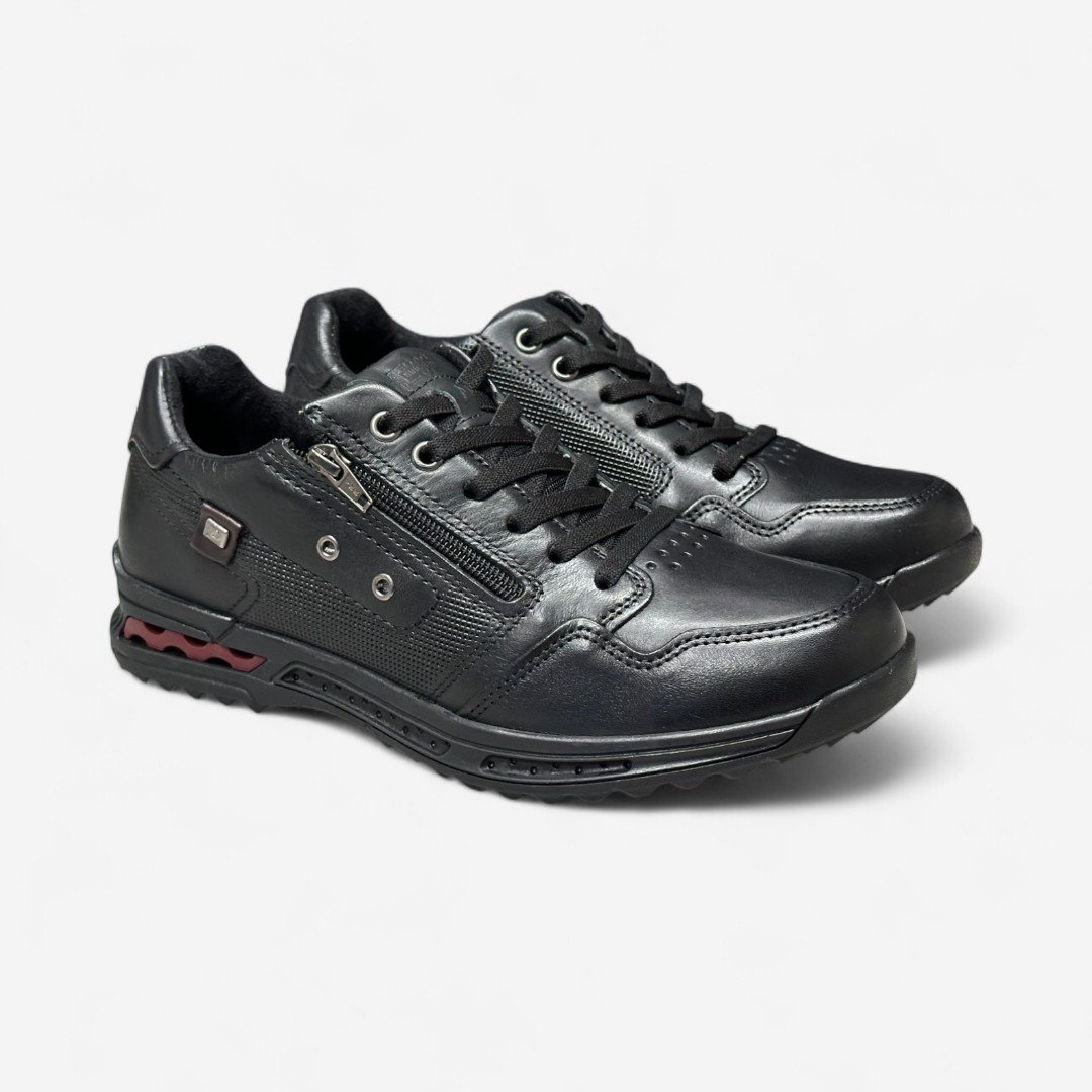 Tênis Casual Pegada Masculino Em Couro Preto Preto/Bordô 3