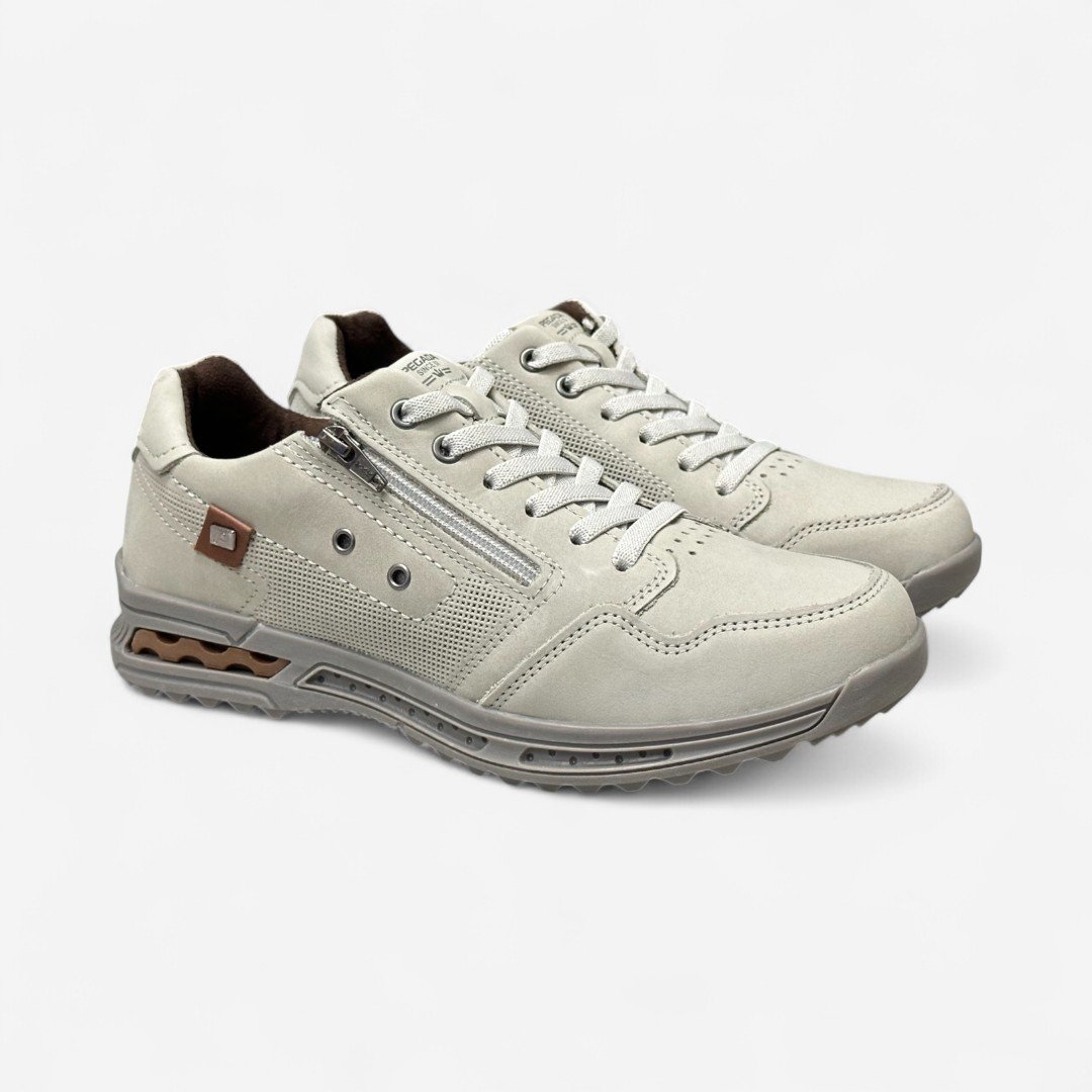 Tênis Casual Pegada Masculino Em Couro Gelo Gelo/Conhaque 3