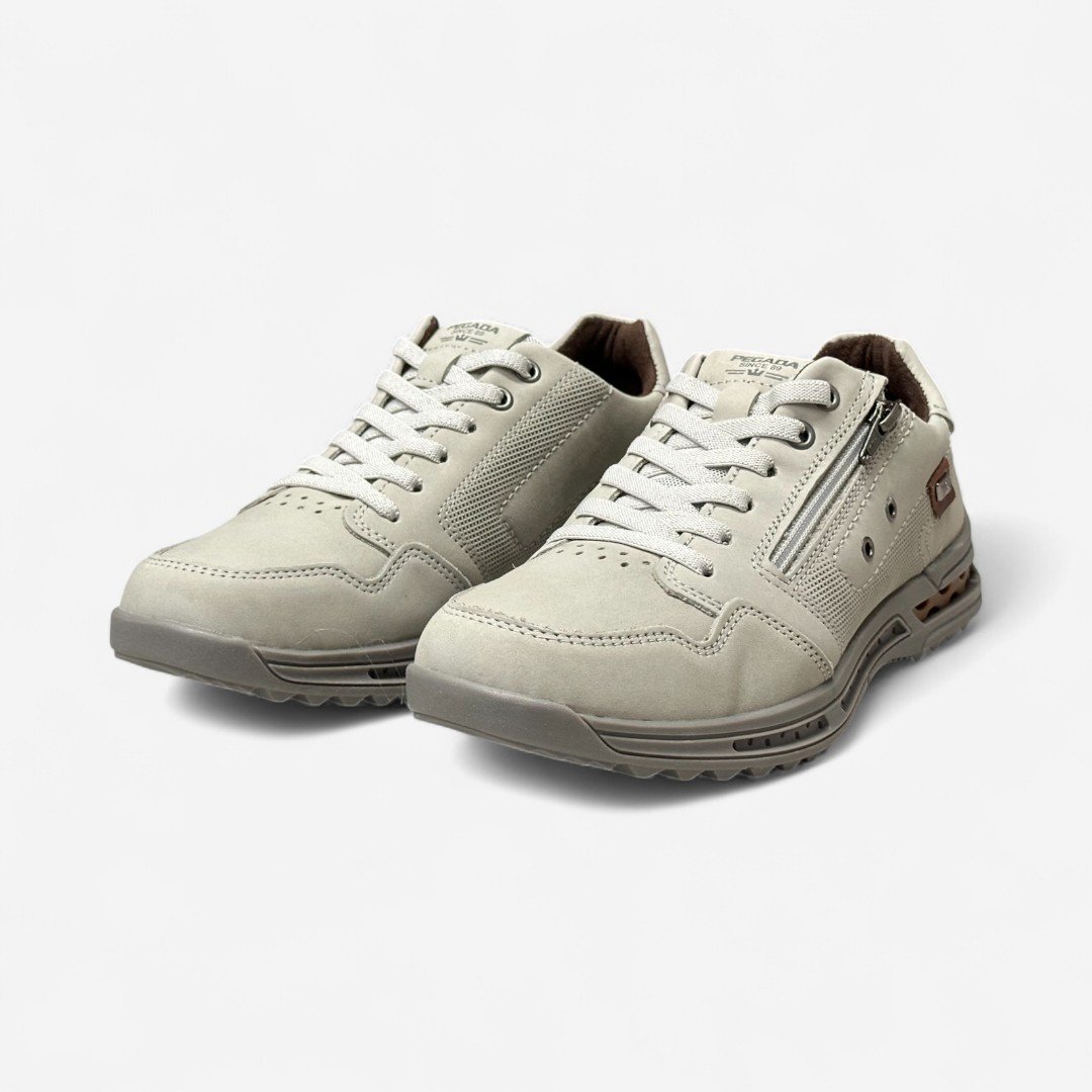 Tênis Casual Pegada Masculino Em Couro Gelo Gelo/Conhaque 4