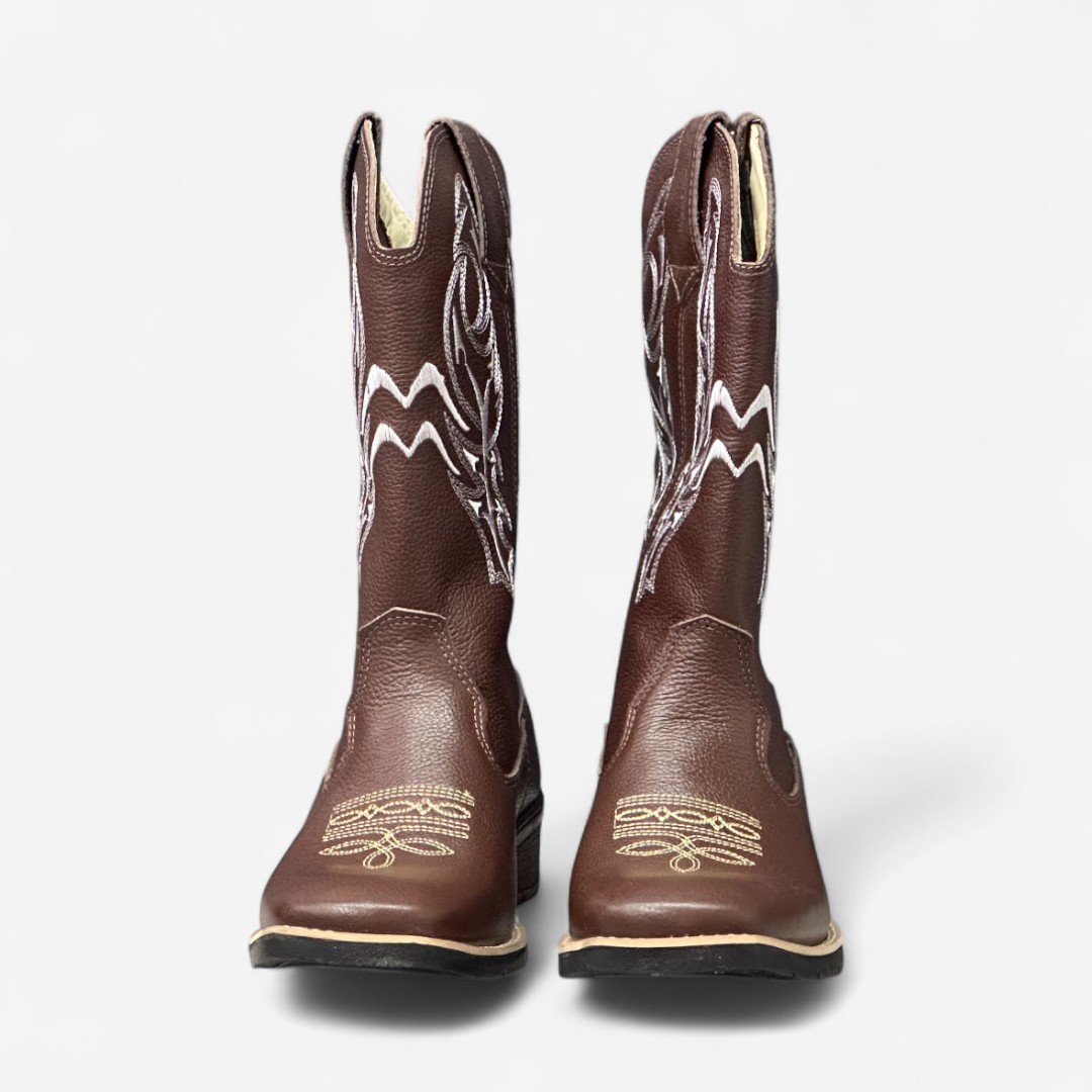 Bota Country Cano Longo Em Couro Marrom Pinhão 4