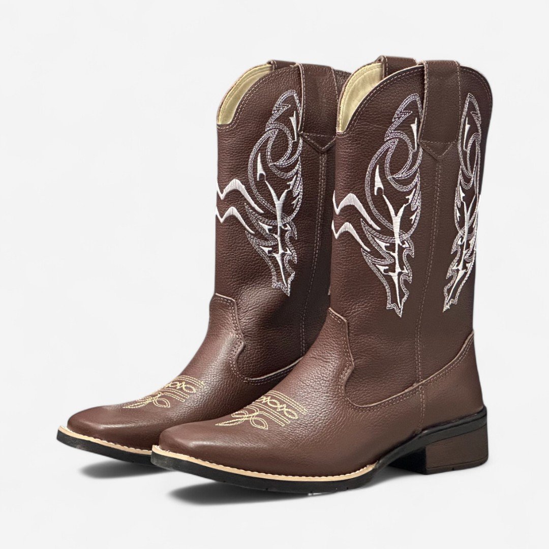 Bota Country Cano Longo Em Couro Marrom Pinhão 2