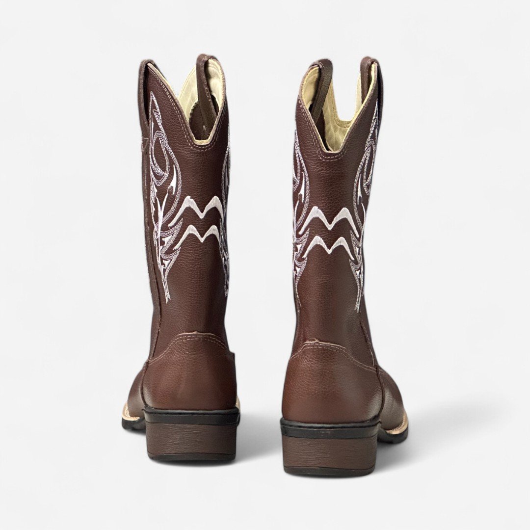 Bota Country Cano Longo Em Couro Marrom Pinhão 5